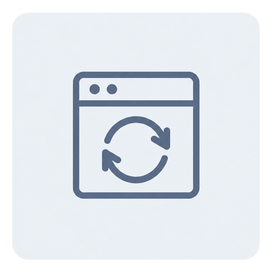 Application window with circular refresh arrows representing legacy application modernization.